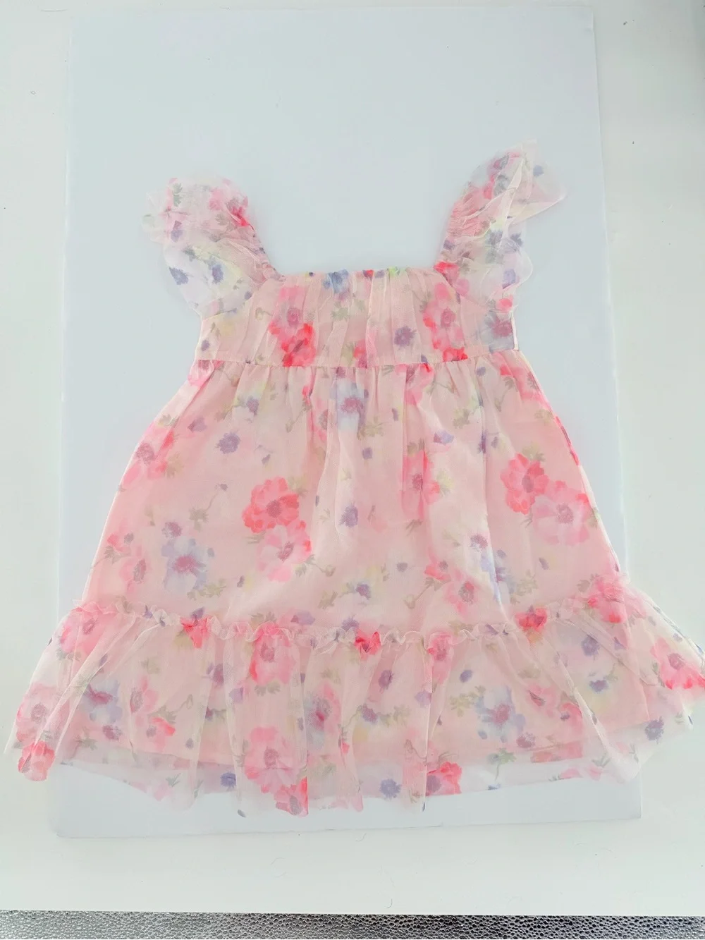 GAP Day Dress in Off-White/Pink/Multi-Coloured, airy tulle dress size XS 4-5
